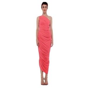 Norma Kamali PAPAYA Women Diana Gown XS Ruched One Shoulder Lined Stretch